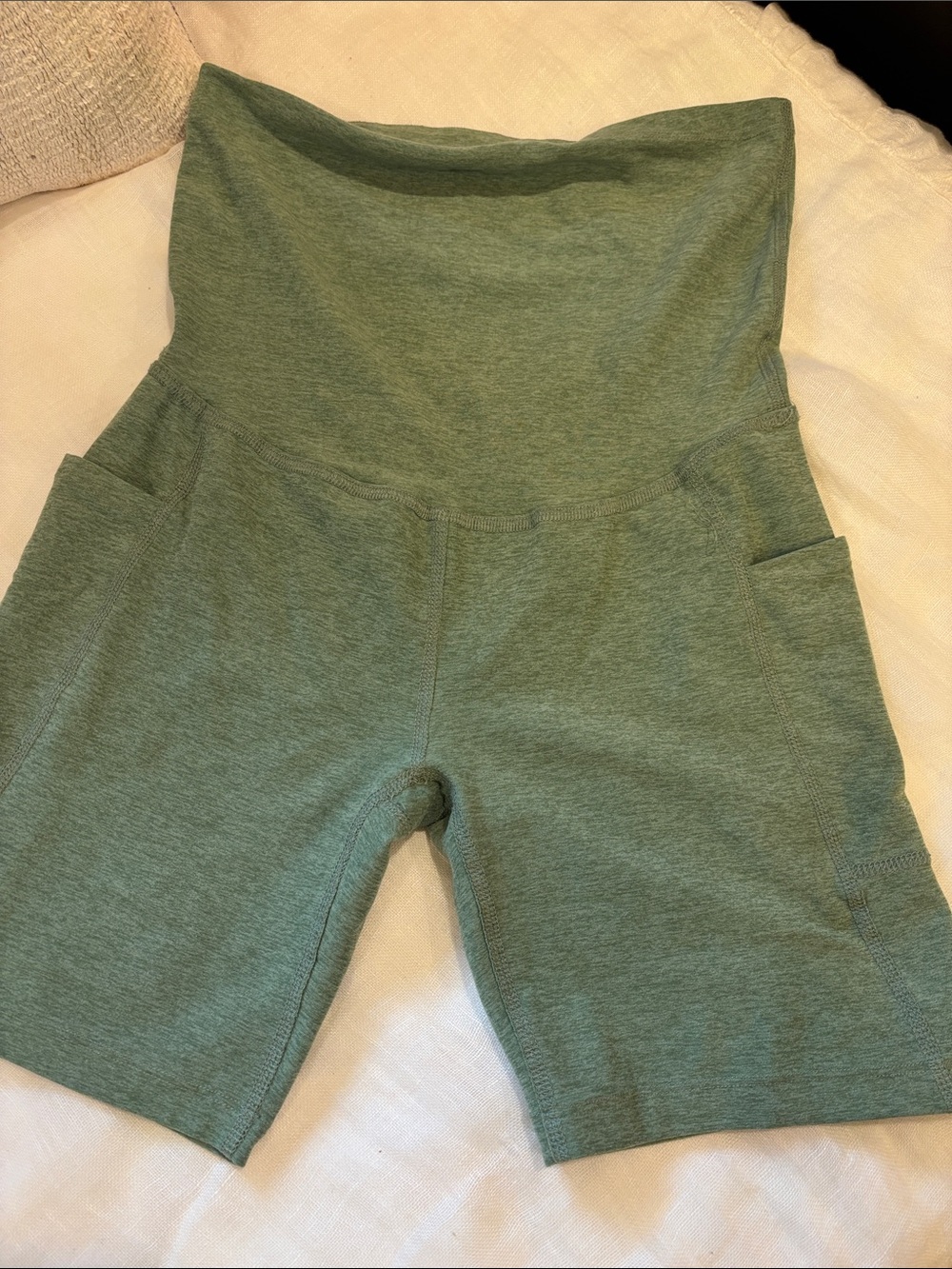 Beyond the Bump Olive Green High-Waist MATERNITY Bike Shorts with Side Pockets